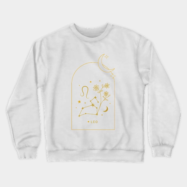 Leo Zodiac Constellation and Flowers - Astrology and Horoscope Crewneck Sweatshirt by Patty Bee Shop